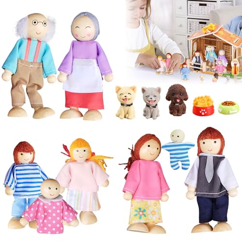 CJBIN Puppenhaus Puppen, 13 Stück Puppenhaus Figuren, Biegepuppen, Puppen für Puppen-Haus Familie mit Hund und Hundeschüssel, Hölzerne Puppenfamilie für Puppen-Haus Zubehör Geschenk CJBIN Puppenhaus Puppen, 13 Stück Puppenhaus Figuren, Biegepuppen, Puppen für Puppen-Haus Familie mit Hund und Hundeschüssel, Hölzerne Puppenfamilie für Puppen-Haus Zubehör Geschenk von CJBIN