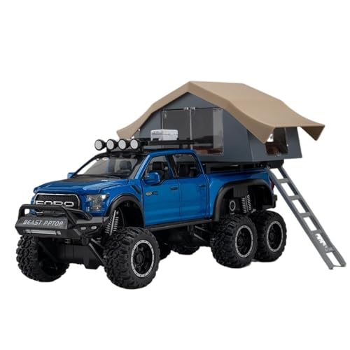 CJJXKBEP Fertiges Modellauto 1:24 for Ford Raptor F150 Automodelle Legierung Diecast Camping RV Zurückziehen Sound Licht 5 Türen Geöffnet Ornament Fahrzeug Miniatur Auto Modell im Massstab(Blue) von CJJXKBEP