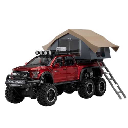 CJJXKBEP Fertiges Modellauto 1:24 for Ford Raptor F150 Automodelle Legierung Diecast Camping RV Zurückziehen Sound Licht 5 Türen Geöffnet Ornament Fahrzeug Miniatur Auto Modell im Massstab(Red) von CJJXKBEP