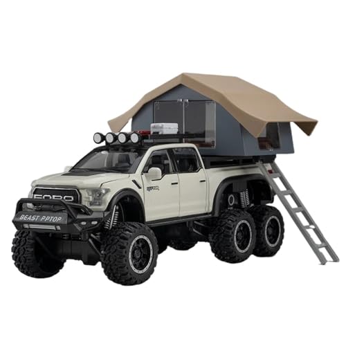 CJJXKBEP Fertiges Modellauto 1:24 for Ford Raptor F150 Automodelle Legierung Diecast Camping RV Zurückziehen Sound Licht 5 Türen Geöffnet Ornament Fahrzeug Miniatur Auto Modell im Massstab(White) von CJJXKBEP