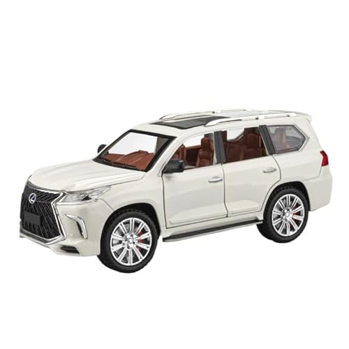 CJJXKBEP Fertiges Modellauto 1:24 for Lexus LX570 SUV Auto Modell Druckguss Legierung Türen Geöffnet Musik Licht Zurückziehen Off-Road-Fahrzeuge Modelle Miniatur Auto Modell im Massstab(White) von CJJXKBEP