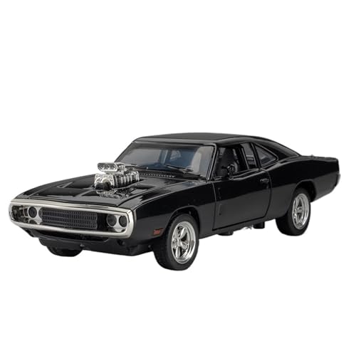 CJJXKBEP Fertiges Modellauto 1:32 for Dodge Challenger Hellcat1970 Metall-Druckguss-Automodelle, Zurückziehende Sound-Licht-Mikrosimulationsfahrzeuge Miniatur Auto Modell im Massstab(Black) von CJJXKBEP