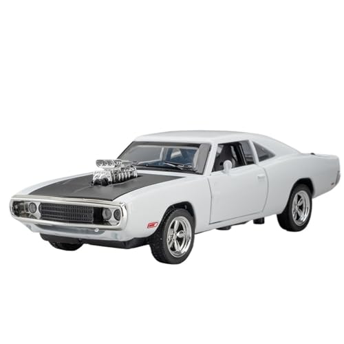 CJJXKBEP Fertiges Modellauto 1:32 for Dodge Challenger Hellcat1970 Metall-Druckguss-Automodelle, Zurückziehende Sound-Licht-Mikrosimulationsfahrzeuge Miniatur Auto Modell im Massstab(White) von CJJXKBEP