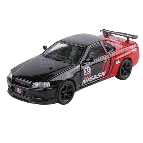 CJJXKBEP Fertiges Modellauto 1:32 for Nissan Skying GTR Auto Modell Legierung Diecast 4 Türen Geöffnet Zurückziehen Sound Licht Racing Mini Fahrzeug Modell Miniatur Auto Modell im Massstab(Black) von CJJXKBEP