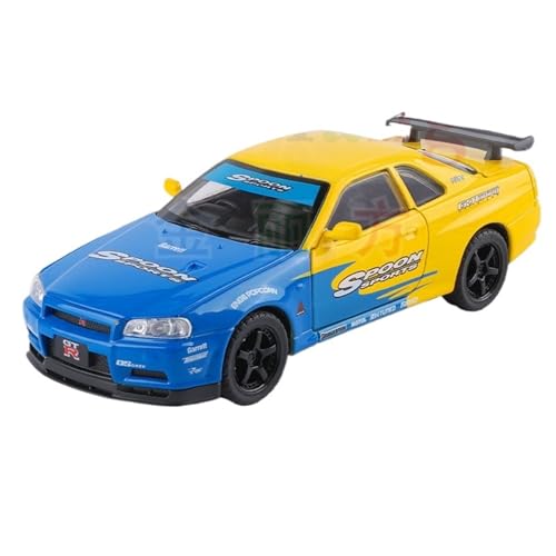 CJJXKBEP Fertiges Modellauto 1:32 for Nissan Skying GTR Auto Modell Legierung Diecast 4 Türen Geöffnet Zurückziehen Sound Licht Racing Mini Fahrzeug Modell Miniatur Auto Modell im Massstab(Blue) von CJJXKBEP