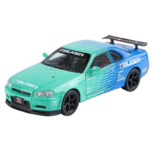 CJJXKBEP Fertiges Modellauto 1:32 for Nissan Skying GTR Auto Modell Legierung Diecast 4 Türen Geöffnet Zurückziehen Sound Licht Racing Mini Fahrzeug Modell Miniatur Auto Modell im Massstab(Green) von CJJXKBEP