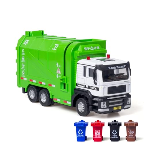 CJJXKBEP Fertiges Modellauto 1:50 Sanitär-Müllsprinkler-LKW-Simulation, LKW-Modell, Metall, Zurückziehbar, Sound, Lichttechnik, Fahrzeuge Miniatur Auto Modell im Massstab(Green) von CJJXKBEP