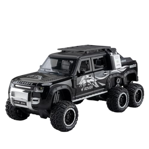 CJJXKBEP Fertiges Modellauto Diecast 1:24 for Land Rover Defender 6x6 Auto Modell Metall Pickup Truck Sound Licht Zurückziehen Mini Fahrzeug Modelle Miniatur Auto Modell im Massstab(Black) von CJJXKBEP