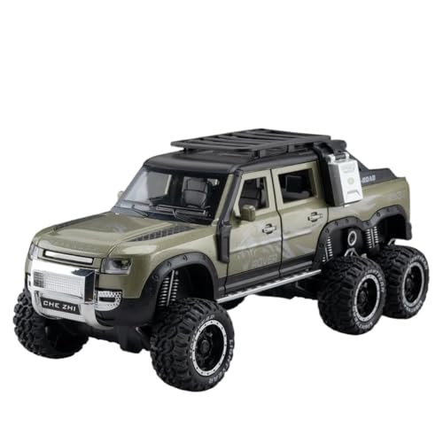 CJJXKBEP Fertiges Modellauto Diecast 1:24 for Land Rover Defender 6x6 Auto Modell Metall Pickup Truck Sound Licht Zurückziehen Mini Fahrzeug Modelle Miniatur Auto Modell im Massstab(Green) von CJJXKBEP