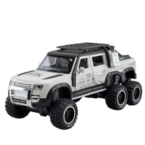 CJJXKBEP Fertiges Modellauto Diecast 1:24 for Land Rover Defender 6x6 Auto Modell Metall Pickup Truck Sound Licht Zurückziehen Mini Fahrzeug Modelle Miniatur Auto Modell im Massstab(White) von CJJXKBEP