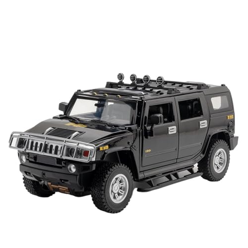 CJJXKBEP Fertiges Modellauto Diecast Metall 1:24 for Hummer H2 Legierung Modell Auto Zurückziehen Sound Licht Miniatur Geländewagen Sammlung Miniatur Auto Modell im Massstab(Black) von CJJXKBEP