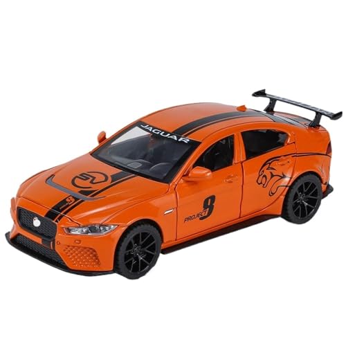 CJJXKBEP Fertiges Modellauto Druckguss 1:32 for Jaguar Project8 Simulations-Legierungsautomodell Mit Sound Und Licht. Miniatur-Fahrzeugmodell for Zurückziehen Miniatur Auto Modell im Massstab(Orange) von CJJXKBEP