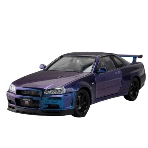 CJJXKBEP Fertiges Modellauto Legierung Diecast 1:24 for Nissan GTR R34 Auto Modell 4 Türen Geöffnet Zurückziehen Sound Licht Mini Fahrzeug Modell Sammlung Miniatur Auto Modell im Massstab(Purple) von CJJXKBEP