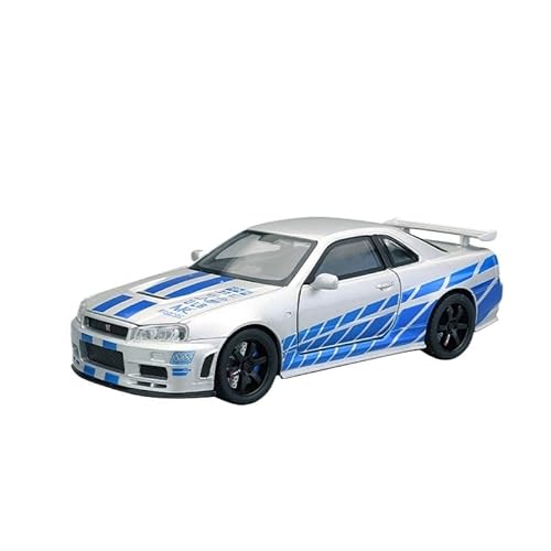 CJJXKBEP Fertiges Modellauto Legierung Diecast 1:32 for Nissan GTR-R34 Modell Auto Sound Licht Zurückziehen Mini Racing Fahrzeug Modelle Miniatur Auto Modell im Massstab(Silver) von CJJXKBEP