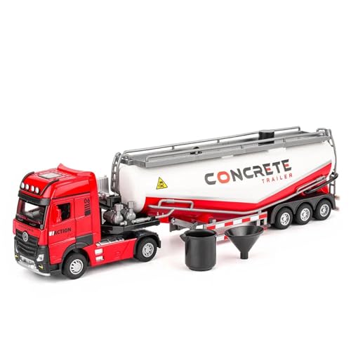 CJJXKBEP Maßstab, fertiges Modellauto, 1:24, schwerer Zementtanker, Engineering-Container, Transport-LKW-Modell, Metall-Sound, Lichtsimulation, Mini-Fahrzeug, Miniatur-Druckguss-Fahrzeug (rot) von CJJXKBEP