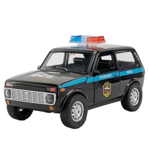 Maßstab, fertiges Modellauto, Druckguss, 1:18, russisches LADA NIVA Polizeiauto, Modell, Soundlicht, Rückziehtüren, geöffnetes Metall, simuliertes Mini-Fahrzeug, Miniatur-Druckguss-Fahrzeug (schwarz) von CJJXKBEP