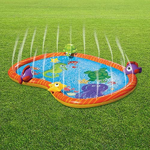 Wasserspielmatte, langlebig, tragbar, aufblasbar Sprinkler Pad Sprinkle und Splash Planschbecken Sommer Spray Spielzeug für Kinder Outdoor Garten Familie Aktivitäten Meer Leben PVC Matte Paddling von CKB