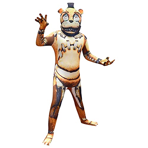 Five-Nights at Freddy's Pyjama-Kostüm Verkleidung Jumpsuits für Kinder Jungen Halloween Party Outfit 3D Style Body mit separater Kopfbedeckung, braun, 6-7 Jahre von CKCKTZ