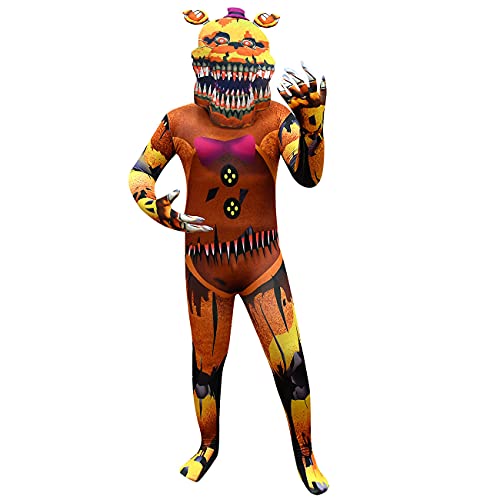 Five-Nights at Freddy's Pyjama, Kostüm, Kostüm-Jumpsuits für Kinder, Jungen, Halloween-Party-Outfit, 3D-Stil, Body mit separater Kopfbedeckung, dunkelbraun, 11-12 Jahre von CKCKTZ