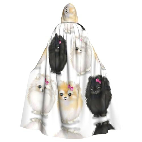 CKGODGF Pomeranians Muster Druck Karneval Cosplay Kostüm Party Umhang Erwachsene Kapuzenumhang mit Kapuze Fancy Rollenspiel-Kostüme von CKGODGF