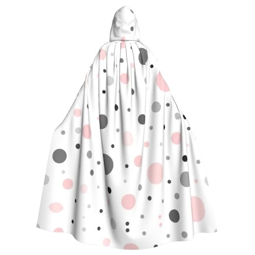 CKGODGF Rosa Grau Weiß Modern Polka Dot Muster Druck Karneval Cosplay Kostüm Party Umhang Erwachsene Kapuzenumhang mit Kapuze Fancy Rollenspiel-Kostüme von CKGODGF