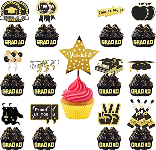 Graduation Cupcake Toppers, Abschluss Deko Prüfung Bestanden Cake Topper, Graduation Deko Graduation Cake Topper Graduation Kuchen Dekoration Cake Picks Graduierung Cupcake Toppers(25 Pcs) von CLDURHGE