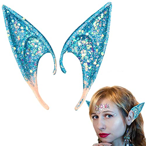 Avantar Kostüm Elf Ears Cosplay Avantar Ohren 12cm Elfenohren Zubehör Halloween Partydekorationen Zubehör Karnevalskostüm -Blauer Glitzer von CLDURHGE