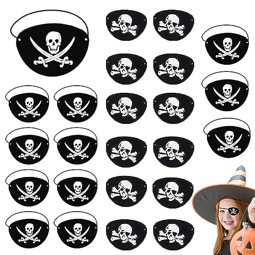 CLDURHGE 24 Stück Augenklappe Pirat, Filz-Augenklappen für Kinder, Schwarz Piraten Augenklappen One Eye Patches Halloween Party Weihnachten Performance Requisiten Cosplay Maskerade Masken von CLDURHGE