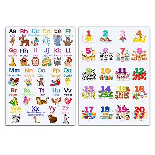 ABC Poster und Zahlen Lernposter DinA2 Set für Grundschüler - Alphabet und Zahlen von 1 bis 20 Lernen mit Zwei großen 42,0 x 59,4cm Poster für´s Kinderzimmer - Kinderposter Grundschule ABC Poster und Zahlen Lernposter DinA2 Set für Grundschüler - Alphabet und Zahlen von 1 bis 20 Lernen mit Zwei großen 42,0 x 59,4cm Poster für´s Kinderzimmer - Kinderposter Grundschule von CLEAN SPORTS
