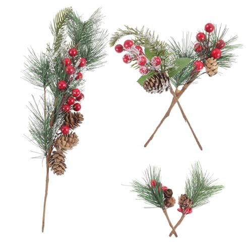 CLISPEED 1 Satz Weihnachtsschmuck Weihnachtslichter Tannenzapfen Christbaumschmuck Kugeln Kiefernstämme Weihnachten Weihnachtsglocken Faux-kiefer-picks Ornamente Rote Beeren Weich-pvc von CLISPEED