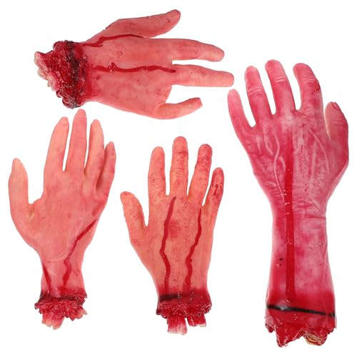 CLISPEED 4 Stücke Halloween Blutige Körperteile Abgetrennte Hände Gruselig Gebrochene Hand Streich Requisiten Realistische Menschliche Hände Gefälschte Körperteile für Spukhaus Halloween von CLISPEED