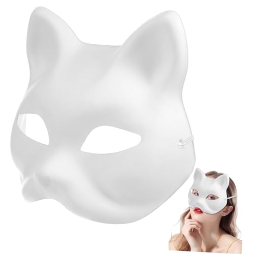 CLISPEED Blanko Katzenmasken Zum Anmalen – 10 Stück Halbseitige DIY Tiermasken Für – Weiße Papiertiermasken Für Halloween - Fasching Und Kreative Kostüme von CLISPEED