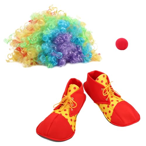 CLISPEED Erwachsener Clown Bunte Perücke Rote Nase Cosplay Requisiten Lustiger Regenbogen Afroperücke Clown Party Verkleiden Sich Kostüm Halloween Karneval Für Kinder Erwachsene von CLISPEED