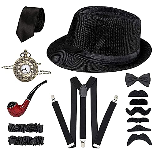 CLIUNT 1920s Jahre Herren Accessoires, 20er Jahre Kostüm Herren, Mafia Kostüm Herren Accessoires, für Fasching Cosplay Party von CLIUNT