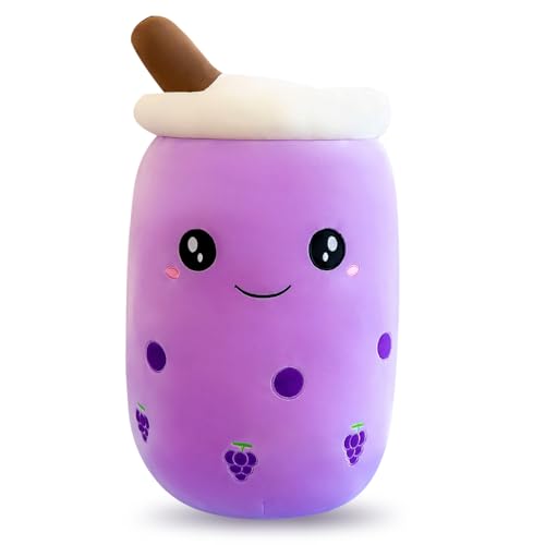 CLIUNT 24cm Bubble Tea Kuscheltier,Bubble Tea Plüschtier,Boba Kuscheltier,Kawaii Bubble Tea Plüsch,Teetassenkissen,Kuscheltiergeschenk für Kinder, Mädchen, Jungen,Lila von CLIUNT