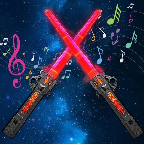 CLIUNT 2PCS Laserschwert Kinder, 2 in 1 Lichtschwert, Lichtschwert Star Wars, RGB 7 Farben Led Lightsaber mit Licht und Sound, für Halloween-Verkleidungen, Weihnachtsfeiern, Cosplay-Kriegskämpfer von CLIUNT