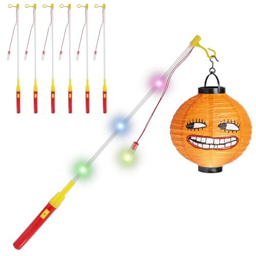 CLIUNT Laternenstab Kinder, 6pcs Laternenstab mit LED, LED Elektronischer Laternenstab, Laternenstab mit LED für St Martin, für Kinderpartys, Kostümpartys, Halloween, Weihnachten, 50cm von CLIUNT