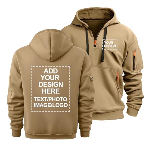 CLMETHE 1/4 Zip Pullover Custom Herren Hoodies Sweatshirt DIY Name Logo Trainingsanzüge Activewear Workwear Personalisierter Hoody Personalisierter Text Foto Tops Mäntel,C-3XL von CLMETHE