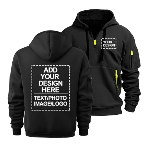 CLMETHE Benutzerdefinierter Herren-Pullover 1/4-Reißverschluss personalisiertes Sweatshirt Trainingsanzug-Oberteil individueller Text Foto Kapuze locker lässig klassisch für die Arbeit,A-XXL von CLMETHE