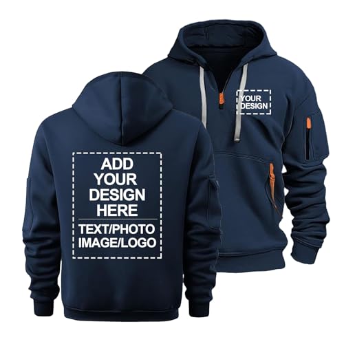 CLMETHE Benutzerdefinierter Herren-Pullover 1/4-Reißverschluss personalisiertes Sweatshirt Trainingsanzug-Oberteil individueller Text Foto Kapuze locker lässig klassisch für die Arbeit,B-L von CLMETHE