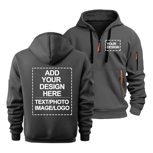 CLMETHE Benutzerdefinierter Herren-Pullover 1/4-Reißverschluss personalisiertes Sweatshirt Trainingsanzug-Oberteil individueller Text Foto Kapuze locker lässig klassisch für die Arbeit,F-4XL von CLMETHE