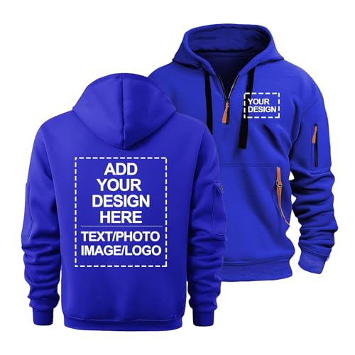 CLMETHE Benutzerdefinierter Herren-Pullover 1/4-Reißverschluss personalisiertes Sweatshirt Trainingsanzug-Oberteil individueller Text Foto Kapuze locker lässig klassisch für die Arbeit,G-M von CLMETHE