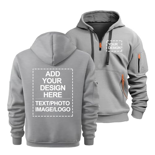 CLMETHE Benutzerdefinierter Pullover 1/4-Reißverschluss DIY-Namenslogo Herren-Hoodies Arbeitskleidung Übergröße Sweatshirt individuelle Frühlingsoberteile personalisierter Text Foto,D-XL von CLMETHE