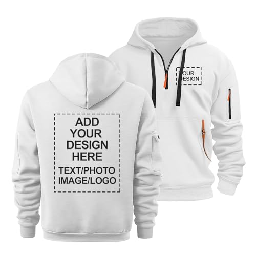 CLMETHE Personalisierte Herren Hoodies Kapuzenpullover Männer Benutzerdefinierter Text Foto Tops Freizeitpullover Maßgeschneiderte Mäntel Sport Hoody Viertelreißverschluss Sweatshirts,E-5XL von CLMETHE