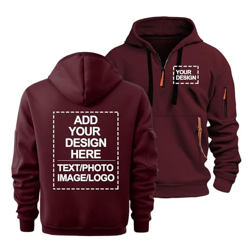 CLMETHE Personalisierte Herren Hoodies Kapuzenpullover Männer Benutzerdefinierter Text Foto Tops Freizeitpullover Maßgeschneiderte Mäntel Sport Hoody Viertelreißverschluss Sweatshirts,H-5XL von CLMETHE