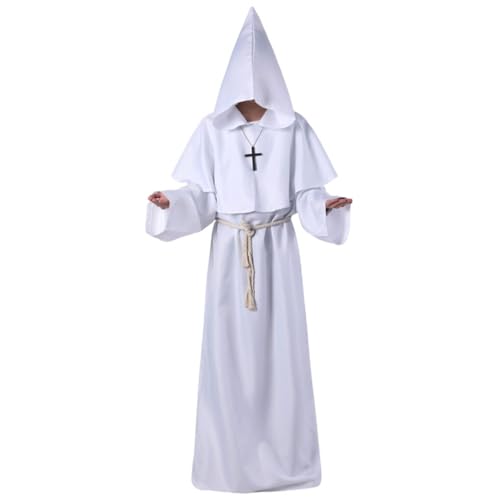 CLSSLVVBN Komplettset Mönch Priester Kleidung für Halloween Cosplay Größe verfügbar Polyester Mittelalter Cosplay Kostüm, Weiß, XXL von CLSSLVVBN