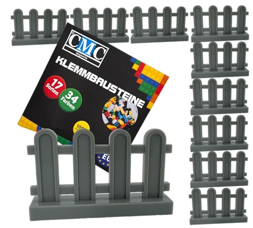 CMC imports 10 x Zaun Klemmbausteine Gartenzaun Lattezaun vers. Farben zur Auswahl Bausteine 1x4x2 Noppen Zaunelemente Kompatibel Einzelteile (411 - Hellgrau) von CMC imports