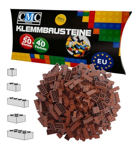 CMC imports 100 Klemmbausteine Bausteine 1x1-1x2-1x4-2x2-2x4 Noppen Grundbausteine Kompatibel Basic Bricks Farben freie Auswahl (090 - Braun) von CMC imports