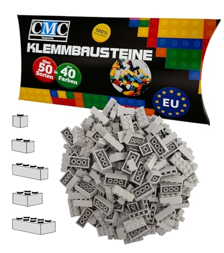 CMC imports 100 Klemmbausteine Bausteine 1x1-1x2-1x4-2x2-2x4 Noppen Grundbausteine Kompatibel Basic Bricks Farben freie Auswahl (411 - Hellgrau) von CMC imports