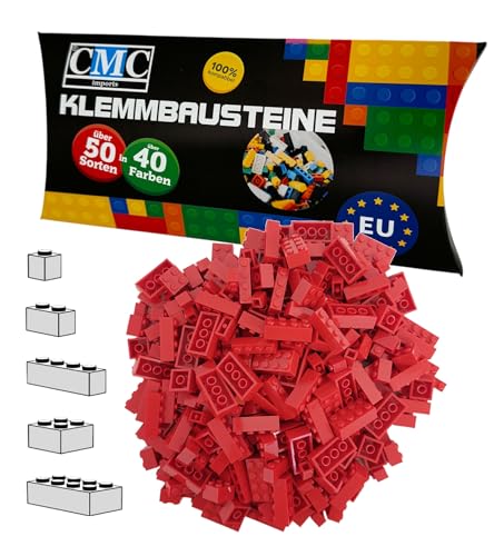 CMC imports 100 Klemmbausteine Bausteine 1x1-1x2-1x4-2x2-2x4 Noppen Grundbausteine Kompatibel Basic Bricks Farben freie Auswahl (620 - Rot) von CMC imports